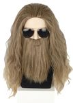 Topcosplay Wig with Beard Mens Long Curly Ash Blonde Wig Halloween Costume Wigs