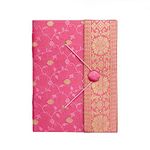 Sari Journal Large 14cm x 18.5cm - Pink - Unlined Recycled Paper - Elastic Closure - Notebook and Diary - Indian Stationery Gift - for Men Women Students - Sari Fabric