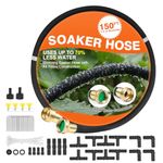 Soaker Hose 150 FT Pro for Garden with 1/2" Diameter Irrigation Hose Save 70% of Water Solid Brass Interface Eminently Suitable for Lawn and Garden Bed Cover