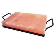 Mina Heal Himalayan Salt Block and Metal Plate Holder Set 12”x8”x2”, BBQ Tool Stone Grill Plate