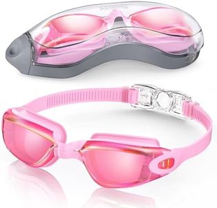 Aegend Swim Goggles, Swimming Goggles No Leaking Full Protection Adult Men Women Youth, Light Pink