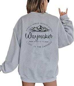 JINTING Christian Sweatshirt for Women Waymaker Miracle Worker Promise Keeper Hoodie Christian Gift Long Sleeve Tee Shirt, Grey, Large