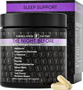 Formulation Factory The Night Before Magnesium Glycinate Sleep Aid, 10-in-1 Sleep Supplement with Melatonin 4mg, L-Theanine, Lemon Balm, Tart Cherry, Relaxation, Recovery, Sleep Support, 120 Capsules