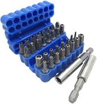 34 Pcs Screwdriver Bit Set with Magnetic Extension Bit Holder, FineGood Security Anti-Tamper SAE Metric Hex Tri-wing Torq Spanner Star Bit - Blue