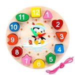 WISHKEY Wooden Learning Clock with Bead Lace, Educational Digital Analog Numbers, Shape & Color Learning Montessori Toy for Kids (Pack of 1, Multicolor)