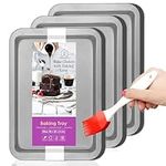 ThingsPlus Baking Trays for Oven Non Stick, Premium Quality Non-Stick Oven Tray Set with Teflon Coating, Carbon Steel Baking Tray Set of 3 with Silicone Pastry Brush for Cookies & Savories (33x23x2cm)