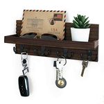 chezzlak décor Natural Wooden Key Holder - Modern Farmhouse Wall Mounted Organizer - Mail and Key Holder for Wall Decorative - Rustic Entryway Decor Rack with Shelf - 4 Double Hooks (Dark Brown)