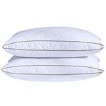 Puredown® Goose Feather Down Pillows for Sleeping, Oval Gusseted Bed Hotel Pillows Queen Size Set of 2 with 100% Cotton Fabric