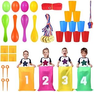 LEMESO 38 x Juegos al Aire Llibre para Niños Juegos Exterior para Fiesta Infantil Juego de Lanzar, Saco de Arena, Sacos para Carreras, Cuerda, Conos,apilar tazas, Medalla,silbato, Huevos para correr