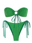 ZAFUL Women's Bandeau Bikini Set Tie Side Swimwear O Ring Cinched Strapless Swimsuit Halter Two Piece Bathing Suit, 446_green, X-Large