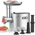 CHEFFANO Meat Grinder, 2600W Max Stainless Steel Food Grinder Electric, ETL Approved Heavy Duty Meat Mincer Machine with 2 Blades, 3 Plates, Sausage Stuffer Tube & Kubbe Kit for Home Kitchen Use