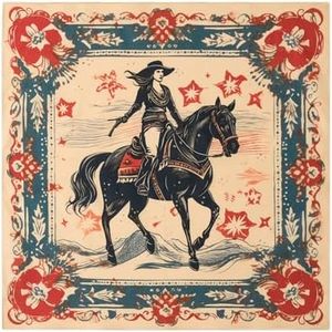 GT BANDANA 22"x22" Vintage Cowgirl And Flower Cotton Bandana Multi-Purpose Headbands