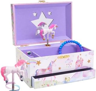 Jewelkeeper Girl's Musical Jewelry Storage Box with Pullout Drawer, Glitter Rainbow and Stars Unicorn Design, The Beautiful Dreamer Tune