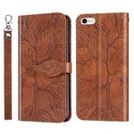 COTDINFOR Compatible with iPhone 6s Plus Wallet Case, iPhone 6 Plus Case Leather with Card Holder Magnetic Kickstand Wrist Strap Flip Shockproof Case for iPhone 6s Plus / 6 Plus Life Tree Browm