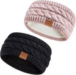 Hatromm Winter Headbands for Women Wool 2 Pack, Ear Warmers for Women Headband Knit Thick Fleece Lined, Cold Weather Warm Ear Muffs(Black+Pink)