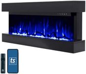 Touchstone Chesmont Smart Electric Fireplace- Wall Hanging Fireplace with 50" Wide Black Floating Mantle- Alexa/WiFi Enabled-10 Color-1,500W Heater- Crystals & Driftwood-Model 80034