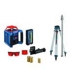 Bosch Revolve2000 Grl2000-40Hk Exterior 2000Ft Range Horizontal Self-Leveling Cordless Rotary Laser Kit with Tripod, 13Ft Grade Rod and Laser Receiver, Red