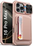 Vihibii for iPhone 16 Pro Max Case Wallet with Card Holder (4 Cards) [RFID Blocking] & Slide Camera Cover, Military Grade Drop Protection, Rugged Back & Silicone Edge Phone Case, 6.9" 2024, Rose Gold