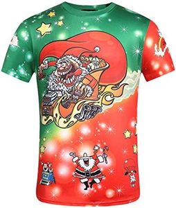 SSLR-Mens-Christmas-Shirt-Funny Xmas Holiday Ugly Tee Shirt Crewneck Lightweight Causal (Small, Green Red)