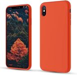 CALOOP Slim-Fit for iPhone X Case,iPhone XS Case,Skin Soft Liquid Silicone,Sturdy Shockproof Hard Frame Cover with Anti-Scratch Microfiber Lining,Robust Full Protection for Screen(Orange)