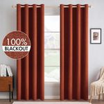 MIULEE 100% Blackout Linen Textured Fall Curtains for Bedroom Solid Thermal Insulated Burnt Orange Grommet Room Darkening Curtains & Drapes Luxury Decor for Living Room Nursery 52 x 84 Inch (2 Panels)