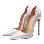 Jimishow Women Pumps Stiletto High Heels Pointed Toe Patent Leather Fashion Sexy Dress Shoes Wedding Shoes 4.7 inches/12CM White Size 7.5