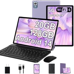 2024 Newest 10.1 Inch Android 14 Tablet with Keyboard 20GB+128GB+1TB Expand, Octa-Core 2-in-1 Tablets with 5G WiFi 6, 6000 mAh, HD IPS Display, Split Screen, Face Unlock, Mouse-Purple