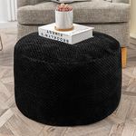 Unstuffed Fur Pouf Ottoman Foot Rest Cover Velvet Fur Ottoman Cover 51x31cm Round Poof Seat Floor Bean Bag Chair Foot Rest Storage Solutions for Living Room Bedroom Cover ONLY (Black)