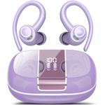 Csasan Wireless Earbuds, Bluetooth 5.3 Headphones with ENC Noise Canceling Mic, 3D Stereo Wireless Earphones, 48H LED Display Ear buds with Earhooks, IPX7 Waterproof for Sport/Running/Gym/Purple