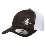 Love Sketches Embroidered Shark FIN Trucker Snapback Cap Mesh Back Men and Women (Black/White-wt)