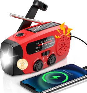 Wind Up Solar Emergency Radio – AM/FM, LED Torch, Power Bank, Red