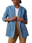 chouyatou Women's Fall Business Casual Denim Blazer Suit Loose Office Boyfriend Jean Jacket, Blue, X-Large