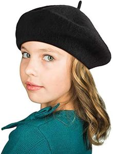 SATINIOR Beret Hat Kids Beret French Beanie Cap Artist Wool Hat Girls Beret Artist Costume for Children Kids Girls(Black, 1)