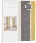 Fusion - Grey/Ochre Stripe Curtains W46 x L54" (117 x 137cm) - 2x Panels - 100% Cotton - Yellow Eyelet Curtains & Drapes for Bedroom & Living Room - Stripes Curtains in Ochre - Matching Cushion Availa