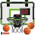 YIFUHH Indoor Mini Basketball Hoop with Electronic Scoreboard - Over The Door Basketball Hoop with 3 Balls, Mini Hoop Door & Wall Office Bedroom Score Basketball Hoop for Kids and Adults