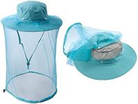 Bee Keeping Beekeeper Veil hat gnats Insect Bug Mosquito Hats Fishing Gardening Cap with Head net Netting mesh Hood, Light Aqua Blue, Large