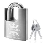 KAWAHA 21/50KD-3SK High Security Stainless Steel Shrouded Padlock with Key for Both Indoor and Outdoor use (Heavy Duty, Anti-Rust) (2 in. (50mm), Keyed Different - 3 Stainless Steel Keys)