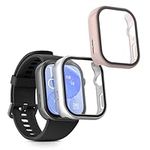 kwmobile Cover Comaptible with Huawei Watch Fit 3 Covers - 2X Tempered Glass with Plastic Frame - Silver/Dusty Pink