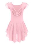 Arshiner Girls Shiny Ruffle Sleeve Ballet Leotard with Skirt Criss-Cross Back Dance Dresses