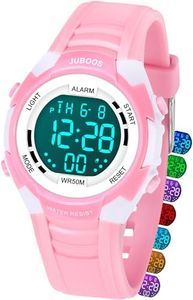 Juboos Kids Digital Watch for Boys Girls 5-18, 7 Colors LED Light Kids Sports Outdoor Wristwatch, 5ATM Waterproof Watch with Alarm,Stopwatch
