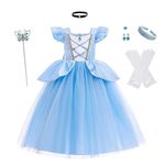 Dressy Daisy Princess Dress Up Halloween Costume Blue Gown Birthday Party Outfit with Accessories for Little Girls Size 5-6