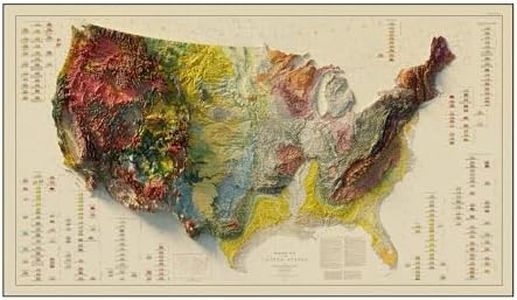 Muir Way Shaded Relief Elevation Map of USA - Vintage-Style Topographic Wall Art with 3D Map Look - Unframed Flat Paper Print, 56x32
