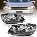 TUSDAR Fits for 2010-2014 Volkswagen Golf/Jetta Sportwagen/GTI MK6 Headlight Assembly Set Headlamp Black Housing Clear Reflector 5K0941005C，5K0941006D