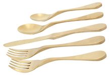 Knork 5 Piece Flatware Set, Satin Brass, (Matte Gold) Titanium Coated Stainless Steel