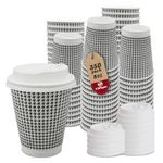 TOPtoper 350 Pack 8 oz Disposable Coffee Cups with Lids, Double Wall Insulated Corrugated Paper Hot Cups Bulk To Go Disposable Cups for Hot Beverage or Cold Drinks Ideal for Cafes, Black/White