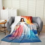 Erosebridal Jesus Blanket All Season Christian Easter Throw Blanket for Teens Adult Women,Mary Bless Theme Religious Culture Fleece Blanket Soft,Blue and Red Lines Stripe Flannel Blanket Baby 30x40