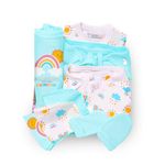 SuperBottoms Newborn Gift Set - 11 Pcs (Blue) Clothing Hamper Baby Gift Set for Newborn 0-3 Months | Unisex Gift Set for Baby Boy & Baby Girl | Skin-friendly Baby Clothes, Chemical-free Dyes