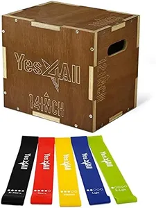 Yes4All Wooden Plyo Box - Vintage - Espresso - 16 x 14 x 12 + Resistance Loop Band