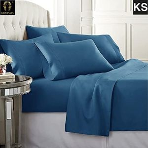 Ramesses 1500 Thread Count Egyptian Cotton Summer Weight Sheet Set, King Single, Classic Blue