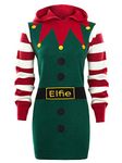 SS7 Womens Christmas Jumper Dress Elfie, 14, Red / Green